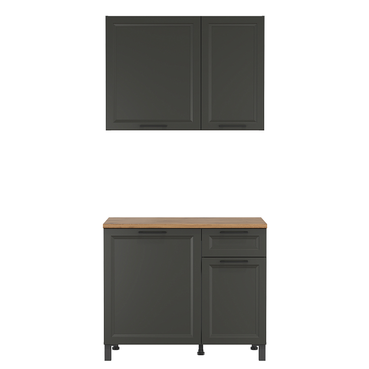 Шкаф Римини (1000) диамант серый/столешница дуб вотан/ДВПО белый/ПВХ графит/профиль ПВХ графит